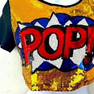 Cartoon Graphic "POP!" Sequined Crop Top size XS